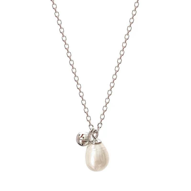 Versatile Exquisite Round Double Pendant Clavicle Chain S925 Silver Ins Simple Natural Freshwater Pearl Necklace