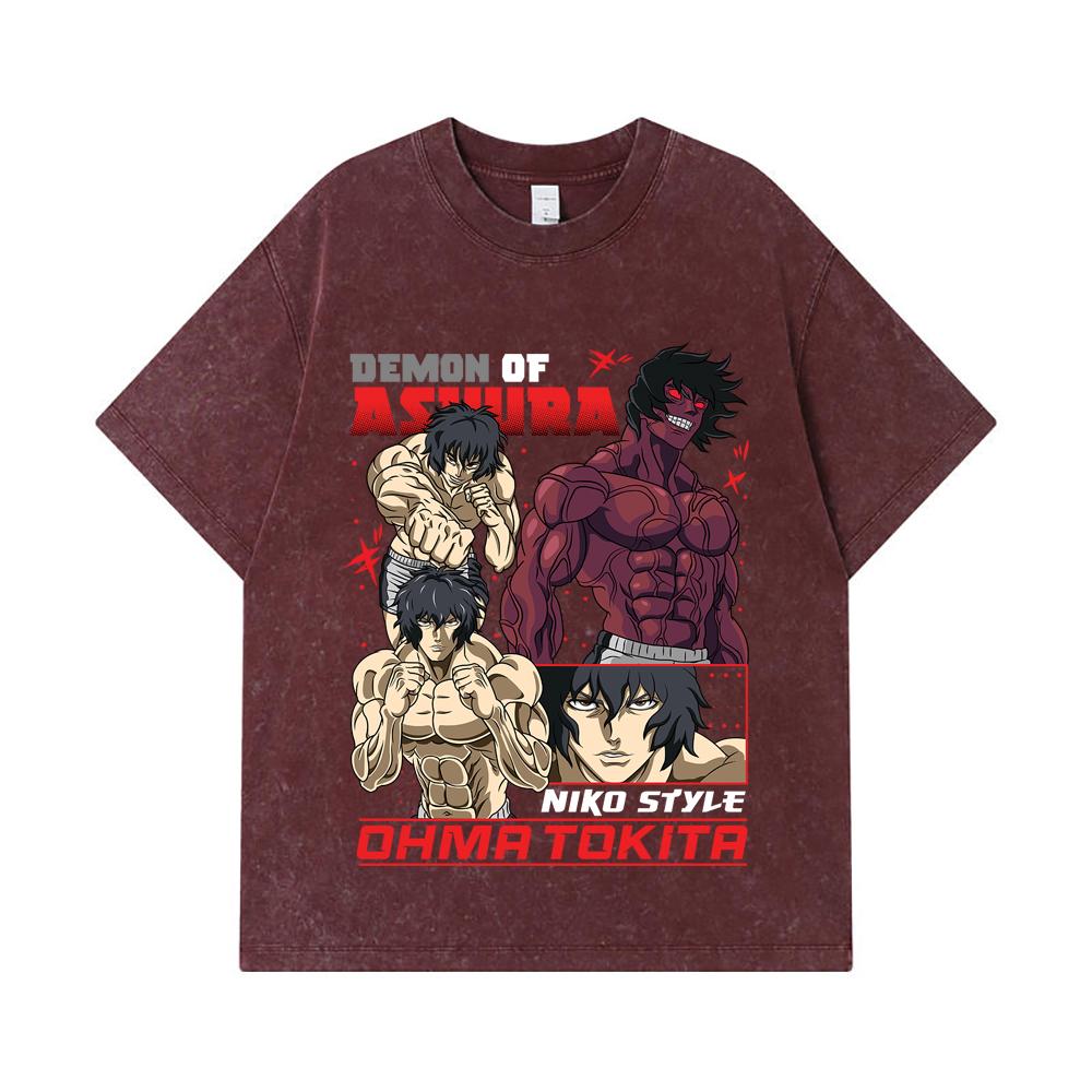 275 GSM Washed T-shirts 100% Cotton Baki V5 Ohma Print Unisex Heavy Cotton T Shirt