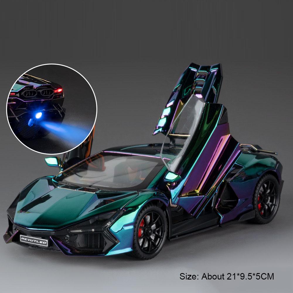 1:24 Scale Revuelto Bolide Sports Car Model Toy Pull Back Music Light Spray Supercar Doors Opened Alloy Diecast Models for Kids
