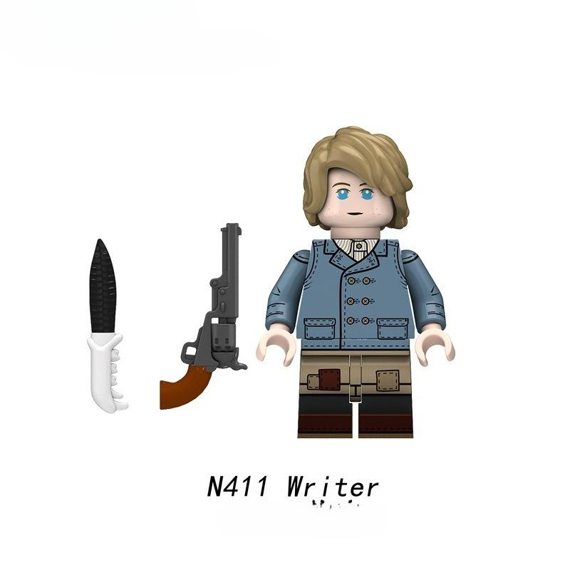 N409-416 Cowboy Small-grained Figure Toy, Dual-colored Weapons, Educational Building Blocks for Children