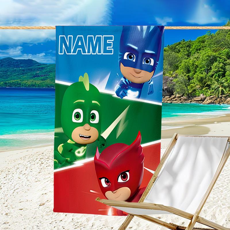 1pc PJ Marks1 Beach Towel with Custom Name, Beach/Swimming/Bath/Picnic/Camping Towel, Suitable for Seaside Beaches
