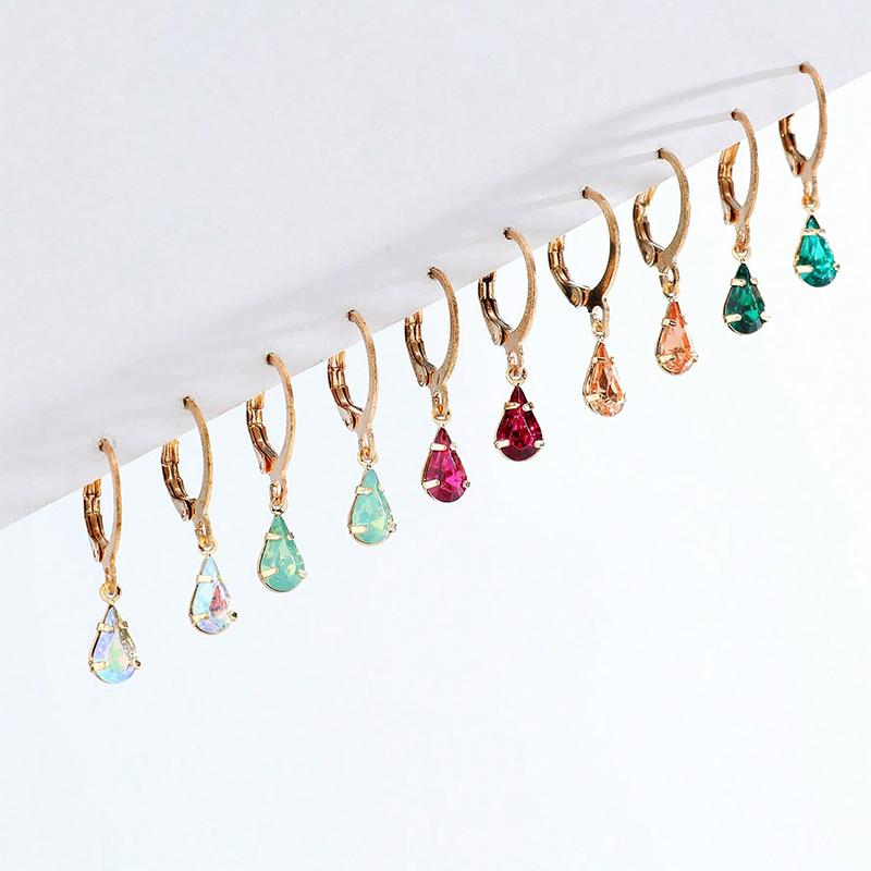 5 Paris Earrings Set Multicolor Stone Gold-Color Matel Small Hoop Earrings Square Water Drop Cute Sweet Fashion Jewelry Gift