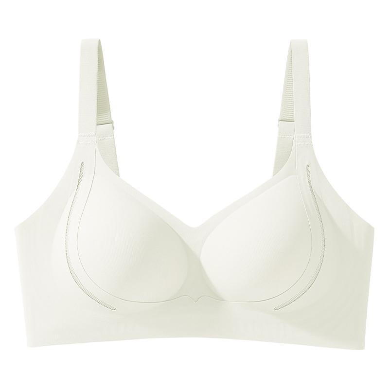 Nude Seamless Supportive Bra with Wide Adjustable Straps and Mesh Detailing