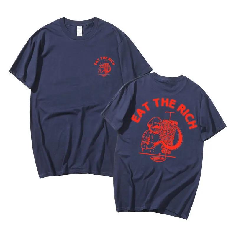 Eat The Rich Doner D%C3%B6ner Kebab Karl Marx Socialist Hasan Piker Double Sided Print T-shirts Men Women Casual Loose Tshirt