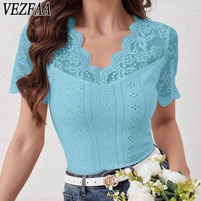 Women's Fashion Casual Summer Spring Solid Color Print Short Sleeve V-Neck Blouses & Shirts