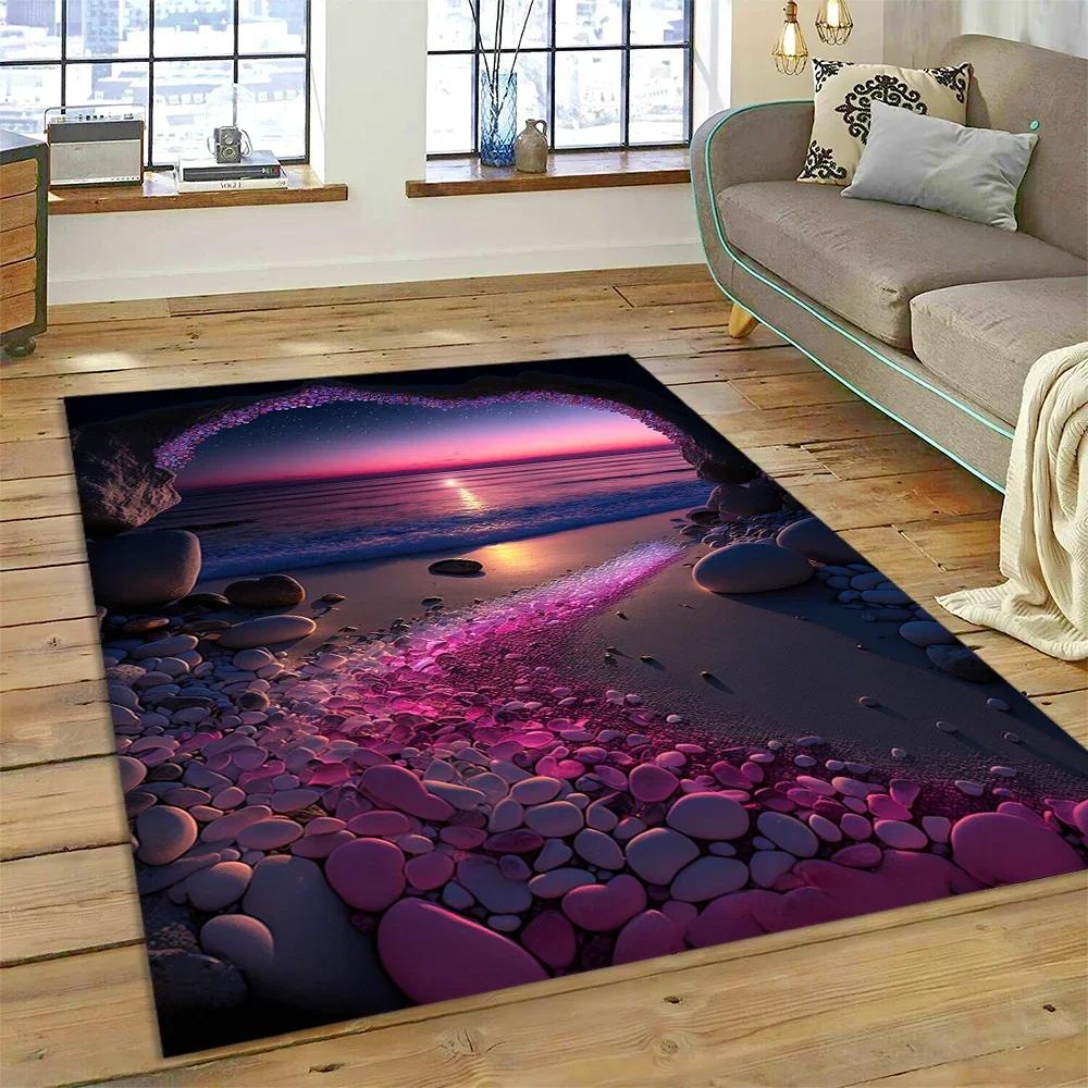 2025 New Style Colorful Pebble Rainbow Road Beach Stone Nature Carpet Rug for Living Room Bedroom Home Sofa,Non-slip Floor Mat