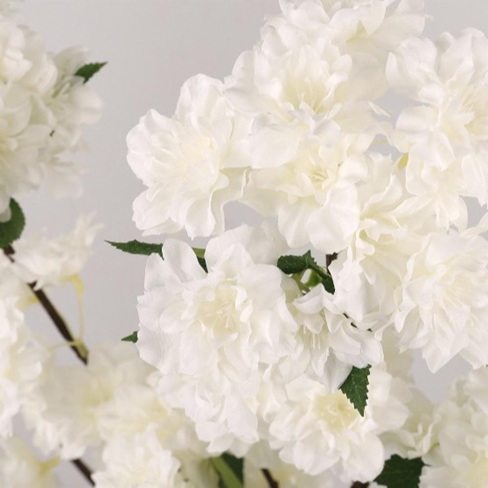 Green Leaves Artificial Cherry Blossom Flower Handmade Real Touch Simulation Floral Artificial Luxury Faux Sakura Flower Branch