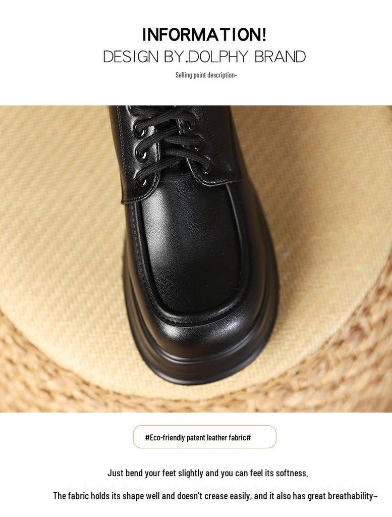 Damen 2025 Frühling Britischer Stil Dicksohlige Lackleder Plateau-Loafer, Höhenverstärkende Vielseitige Schnürschuhe