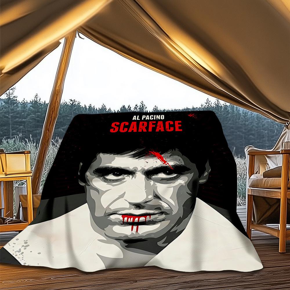 1pc Scarface Outdoor Flannel Blanket for Girls Soft, Lightweight Throw Perfect for Camping, and Gifting, Digital