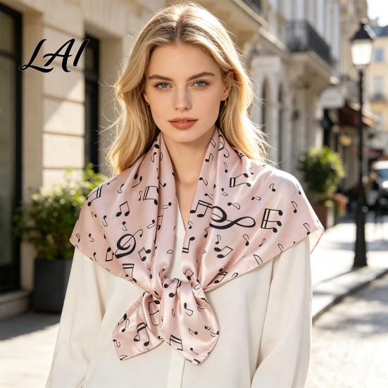 Large Decorative Neck Scarf Women Satin Square Scarf 35"x35" Musical Note Printed Gift for Music Lovers Silky Neckerchief Shawl Wrap Multifunctional