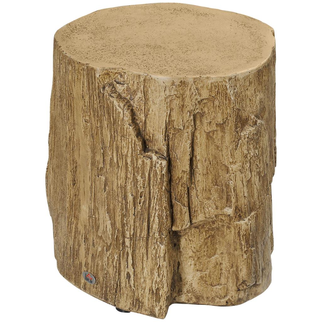 Tree Stump End Table, Round Concrete Side Table for Indoor and Outdoor Use, Natural Wood Effect
