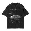 Stupid Canadian Wolf Bird Washed T Shirt Men Women Cotton Vintage Printed Washed T-Shirts O Neck Tees Short Sleeve Tops Unique