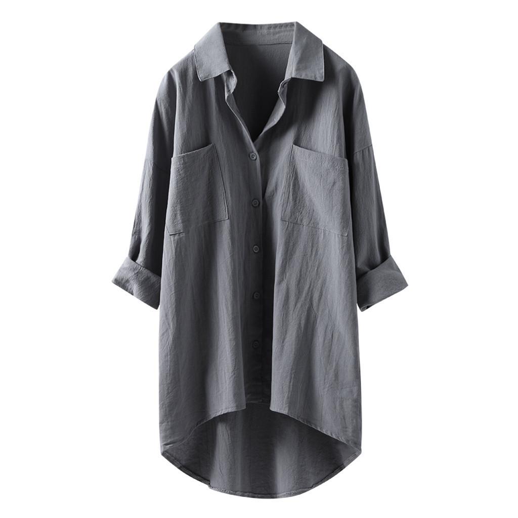 Cardigan décontracté en coton et lin pour femme - Chemise colorée à manches longues avec double poche