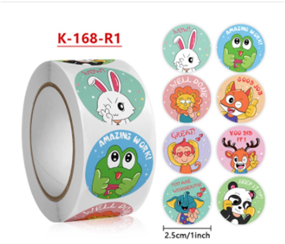 New 500pcs/roll Animals Stickers For Kids Teacher Reward Stickers School Classroom Supplies Round Encourage Stickers