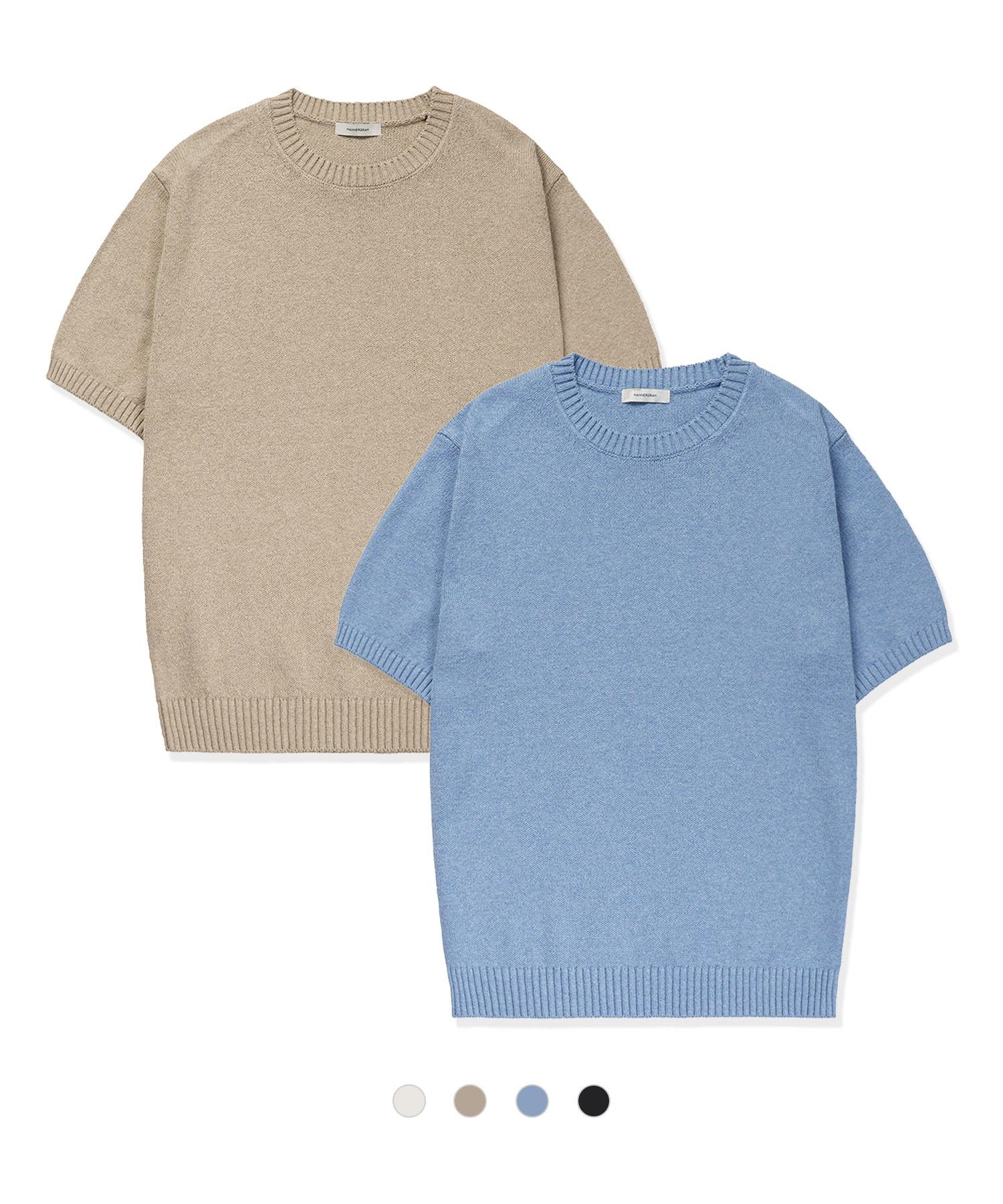 Mannergram Upw Washable Cotton Round Short Sleeve Knit - 4 Colors Cameo Blue/Xl