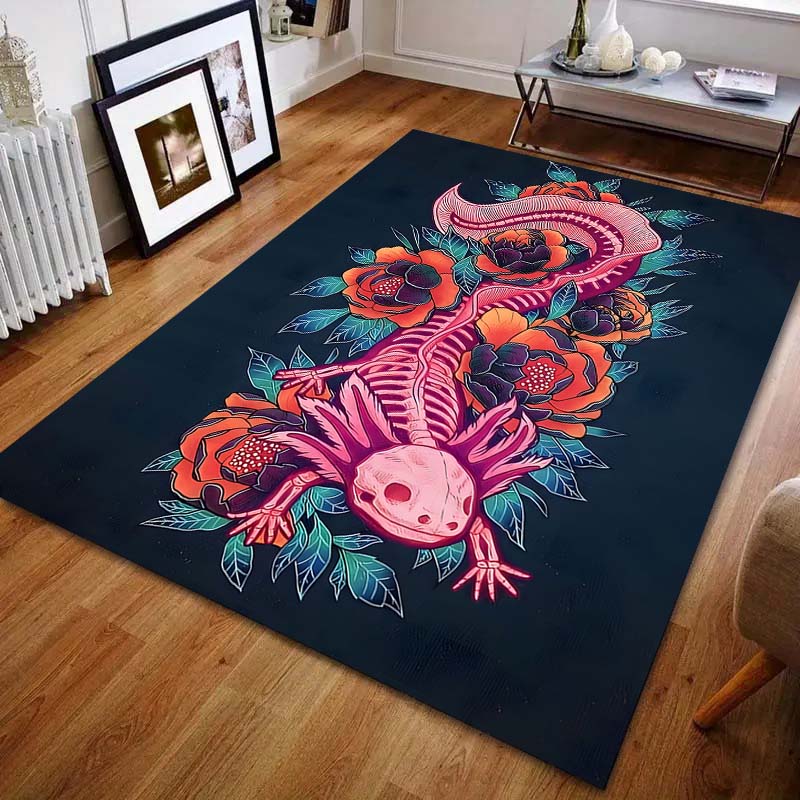 Salamander- und Blumendruck Teppich für Wohnzimmer Schlafzimmer Bettseite Sofa Bodenmatte Moderne Heimdekoration Gang Korridor Bereichsteppich