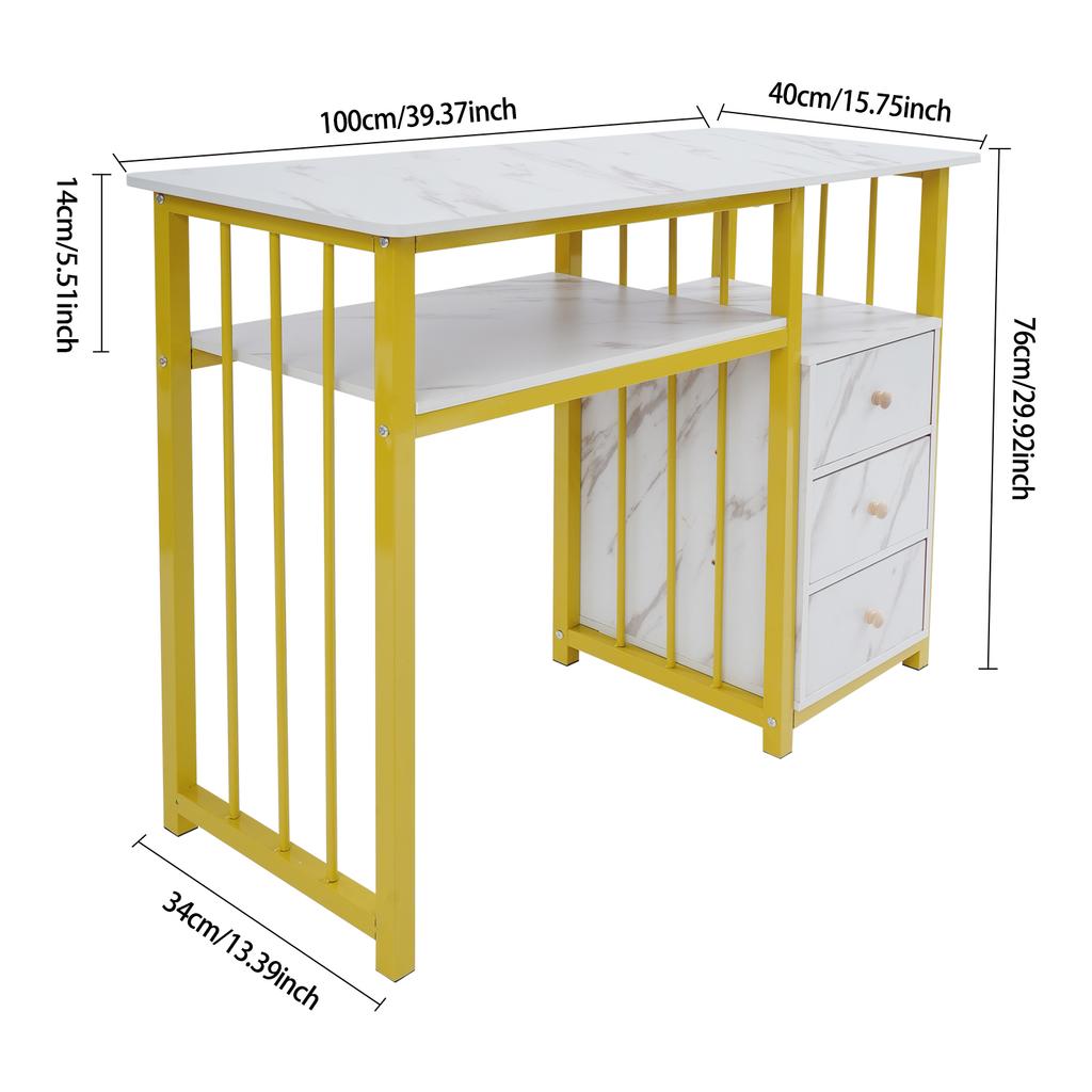 Marble Texture Nail Desk - 3 Drawers Manicure Table with Open Shelf 66LBS Load-Bearing Salon Desk for Home/Salon/Spa+