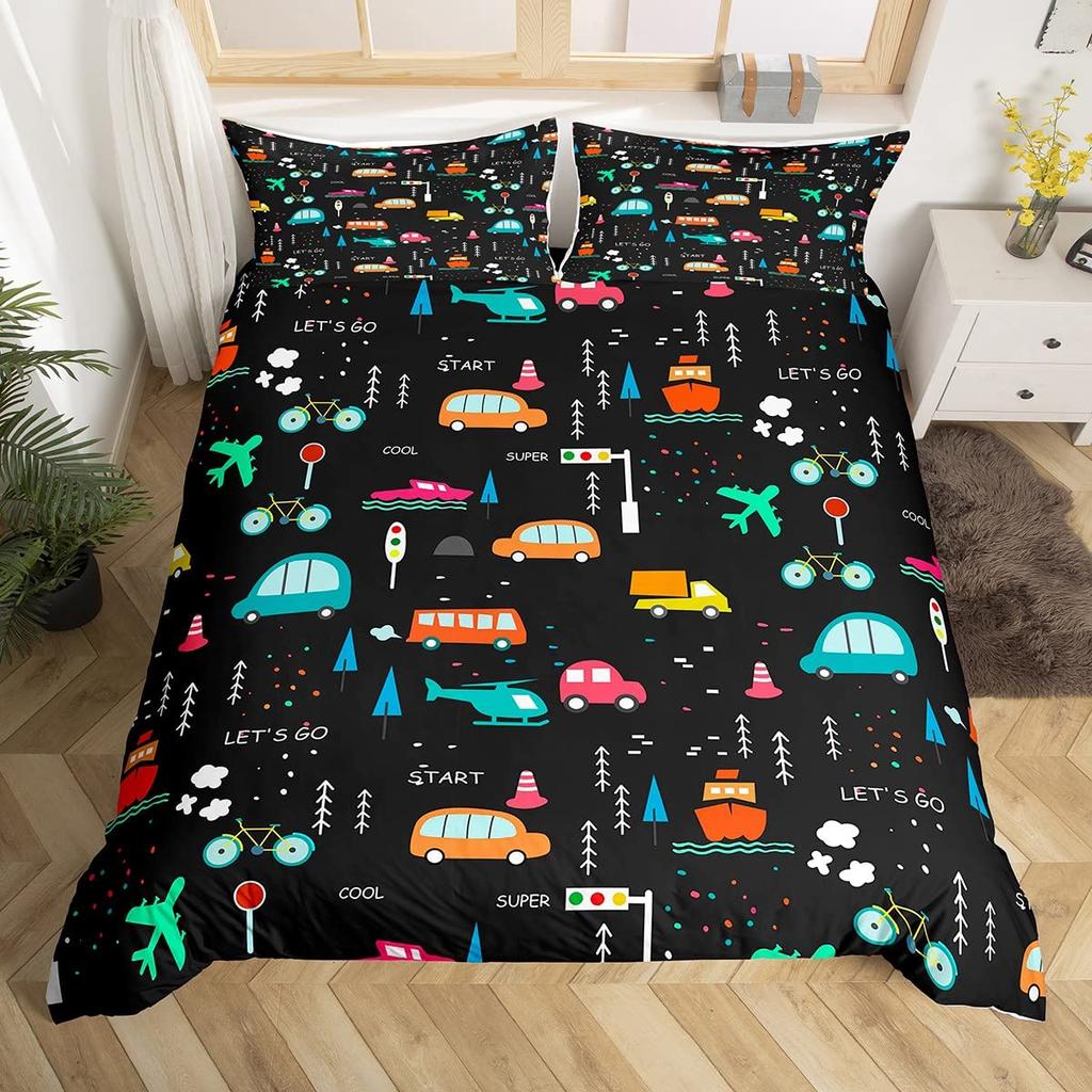 Cartoon Cars Duvet Cover Queen King Size Colorful Car Comforter Covers For Teens Adults 1 Quilt Cover 2 Pillowcases No Comforter