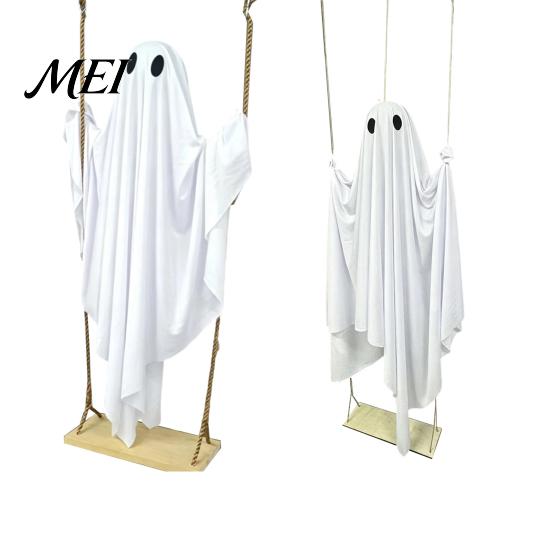 Floating Ghost for Patio Trees Halloween Hanging Swing Decor with String Lights, Glowing Adjustable Swinging Props Ornament Yard Tree, Outdoor Spooky