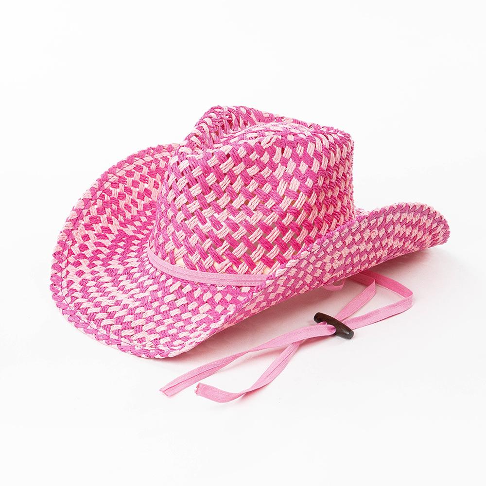 Sombrero de paja de vaquero doble cóncavo tejido a mano de dos colores sombrero de vaquero western para viajes al aire libre playa sombrero de caballero para mujer sombrero vaquero