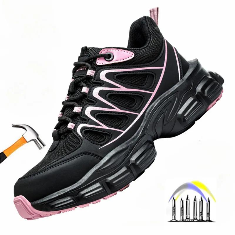 Black Non-Slip Safety Shoes Women Lightweight Work Shoes Ladies Anti Puncture Safety Toe Sneakers Work Boots With Cap For Women
