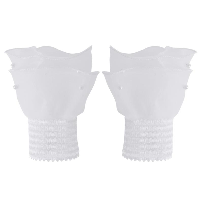 Elegant Lace Wrist Cuffs Breathable Mesh Gloves Pearls Beaded Layered Fake Sleeves For Women Fashion Sweater Accessories