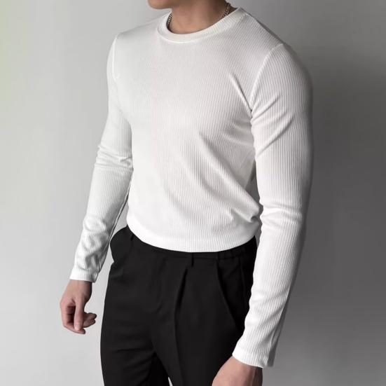 Primavera Autunno Uomo Fitness Top Slim Fit Girocollo Elasticizzato Maniche Lunghe Tinta Unita Pullover Fitness Sport Top Invernale Vestiti Inferiori