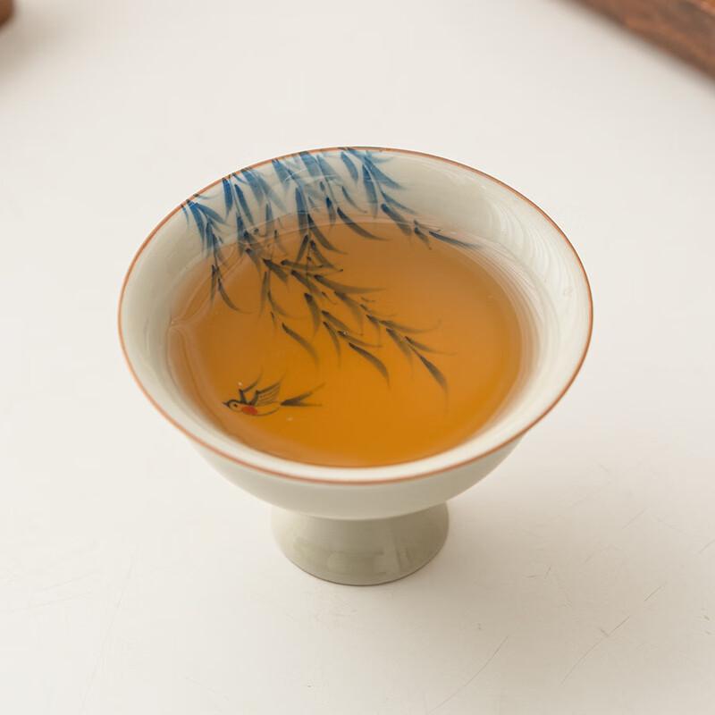 Zhi Nian Hua Hand-Painted Ceramic Master Tea Cup - Warm Oriole Ash Grey