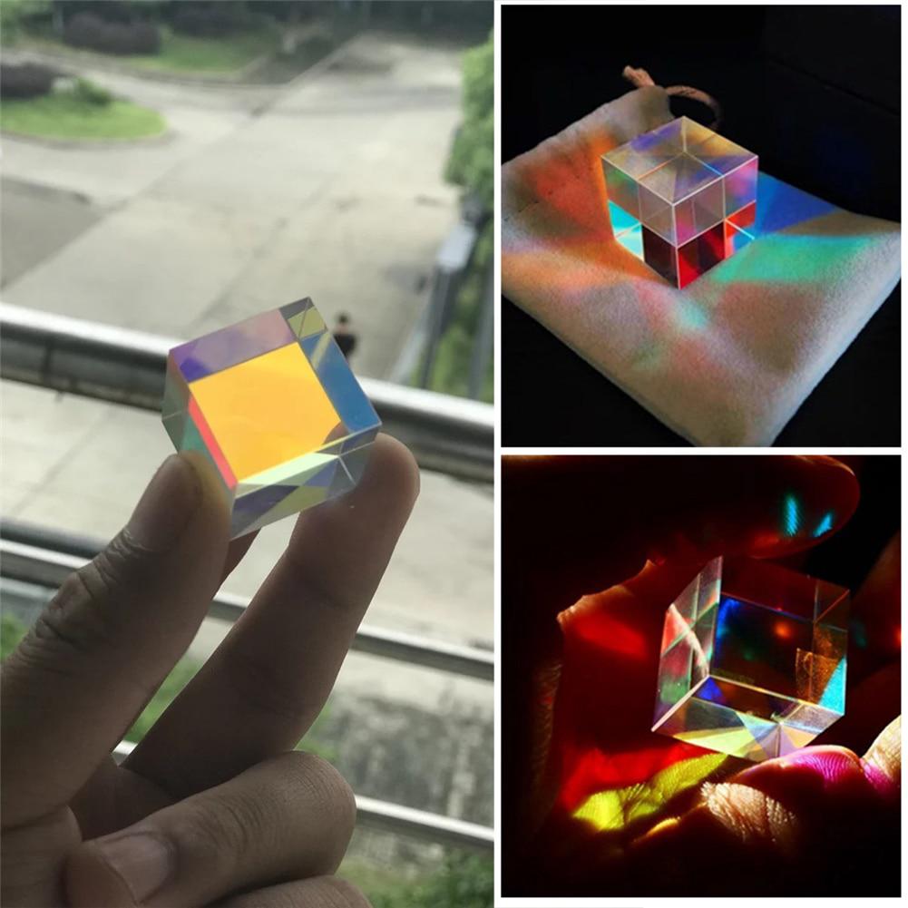Prism Six-Sided Bright Light Combine Cube Prism Stained Glass Beam Splitting Prism Optical Experiment Instrument Bright bright