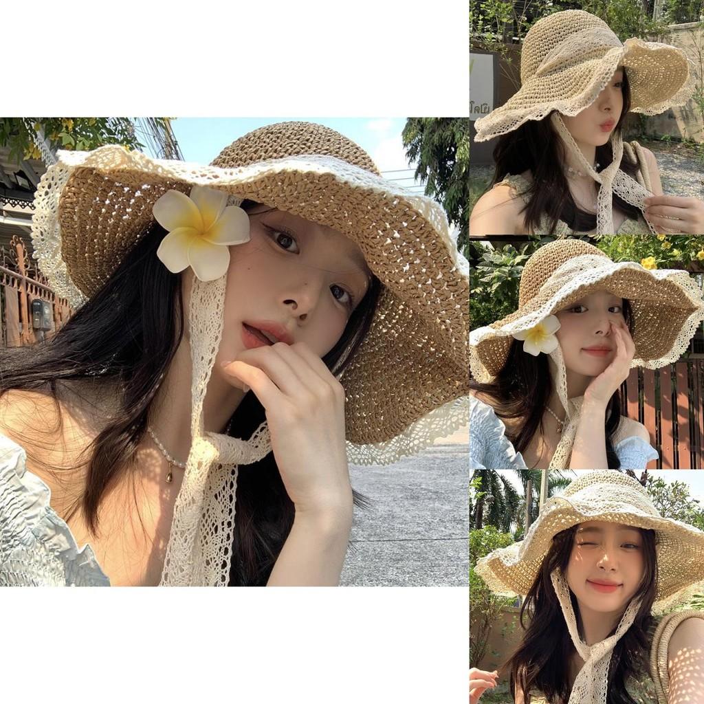 Wide Versatile Unisex Brim Straw Hat With Lace Edging For Adults Ideal For Spring And Summer