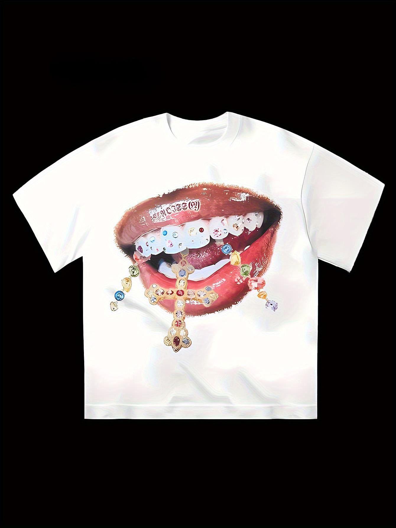 

Men s Y2K Retro Graphic T-Shirt - Bold Lip Print and Jewelry Print T-Shirt Hip Hop T-shirt Funny T-shirts for Men Streetwear 4XL