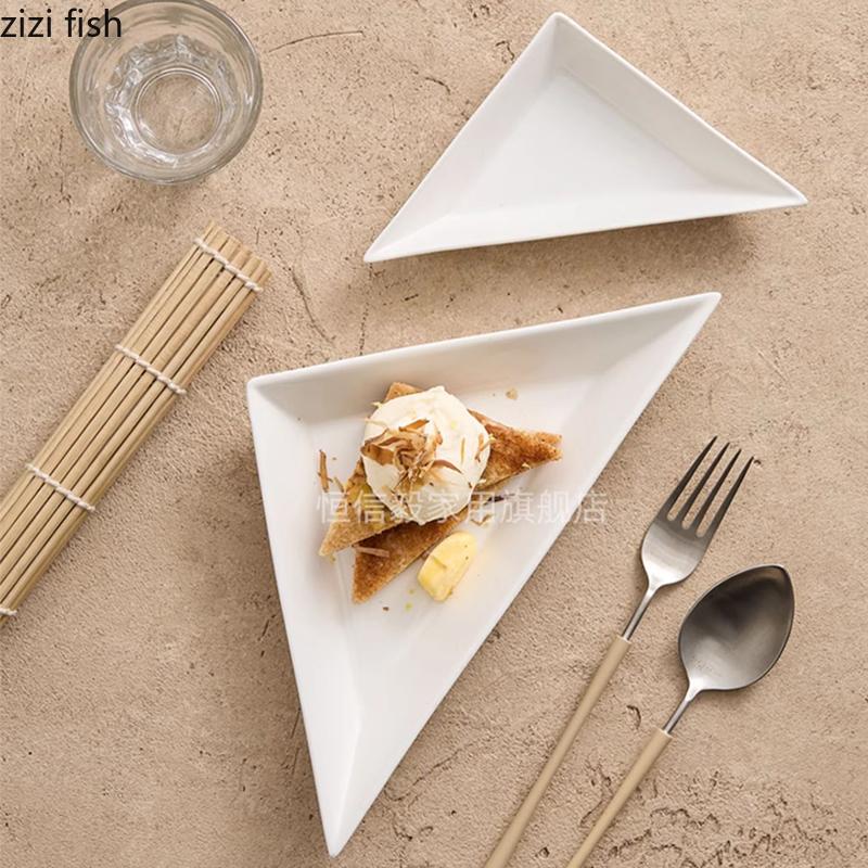 Pure White Triangular Ceramic Dinner Plate Dessert Snack Plate Sushi Plate Restaurant Molecular Cuisine Specialty Tableware
