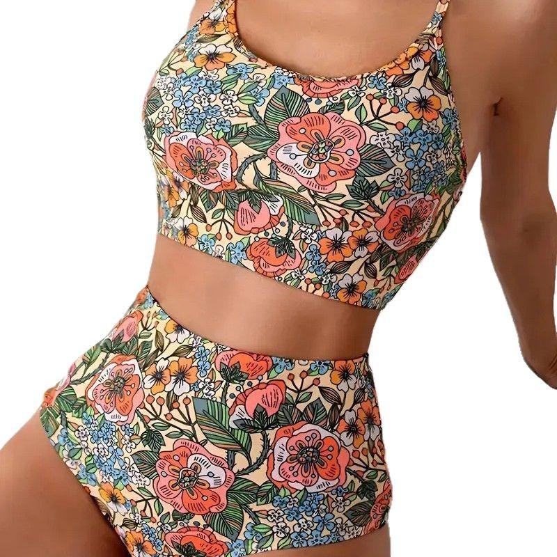 Nouveau Maillot de Bain Bikini Sexy Bikini Imprimé Taille Haute Maillot de Bain à Fente pour Femmes