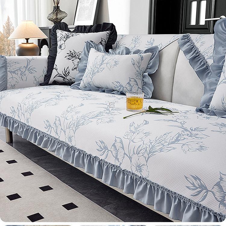 Sommer Iskaldt Silke Sofapute Lotusøre Sommersovematte Sofatrekk Sklisikker Kjølig Pustende Sofatrekk Stoff Ryggstøtte Håndkle