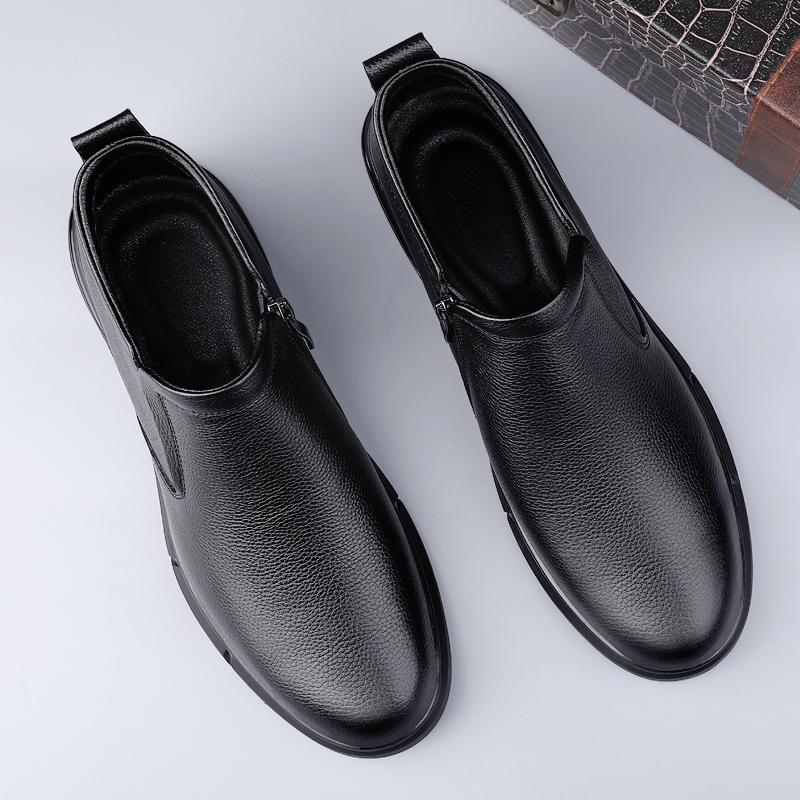 Fashion High Quality Genuine Leather Men Ankle Boots Luxury Brand Man Chelsea Boots Casual Male Slip on Shoe Soft Winter Warm Snow Botas