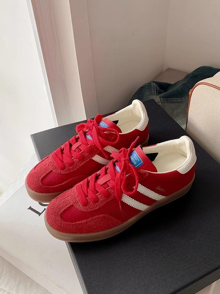 

Туфли ретро из мягкой кожи, женские повседневные кроссовки на плоской подошве на шнуровке, спортивная обувь 40 красный