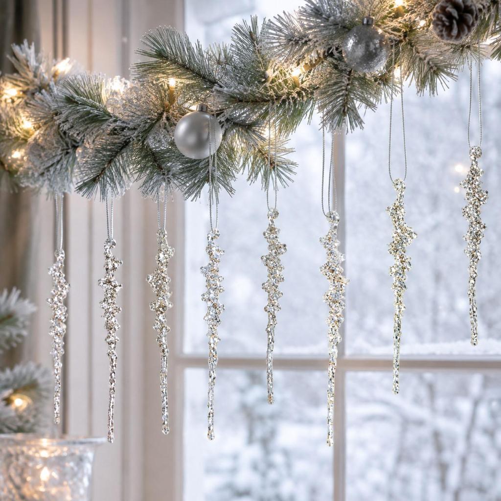 Glitter Christmas Icicle Ornaments Multicolor Xmas Tree Hanging Pendants for Home Party Holiday New Year Indoor Decor Supplies