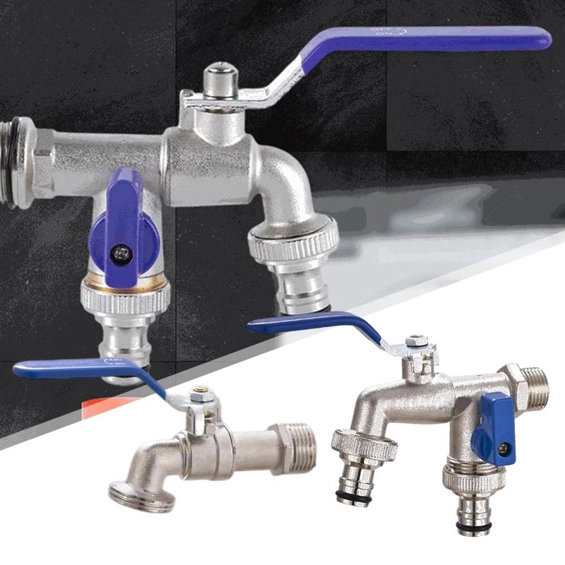 Double Head Water Faucet 1/2'' 3/4'' Water Splitter Connector Coupling Adapter Valve Switch Garden Hose Irrigation Tap Joint