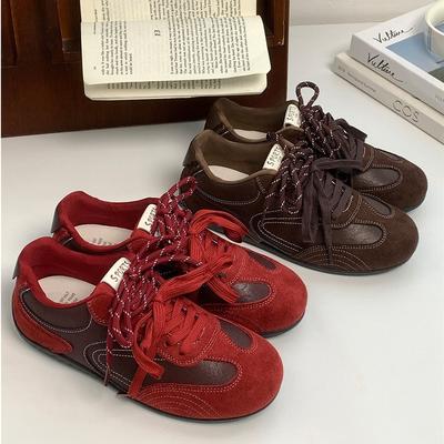 2025 Autumn New Red German Training Shoes American Retro Shoes Brown Women's Shoes Flat Maillard Style Casual Shoes