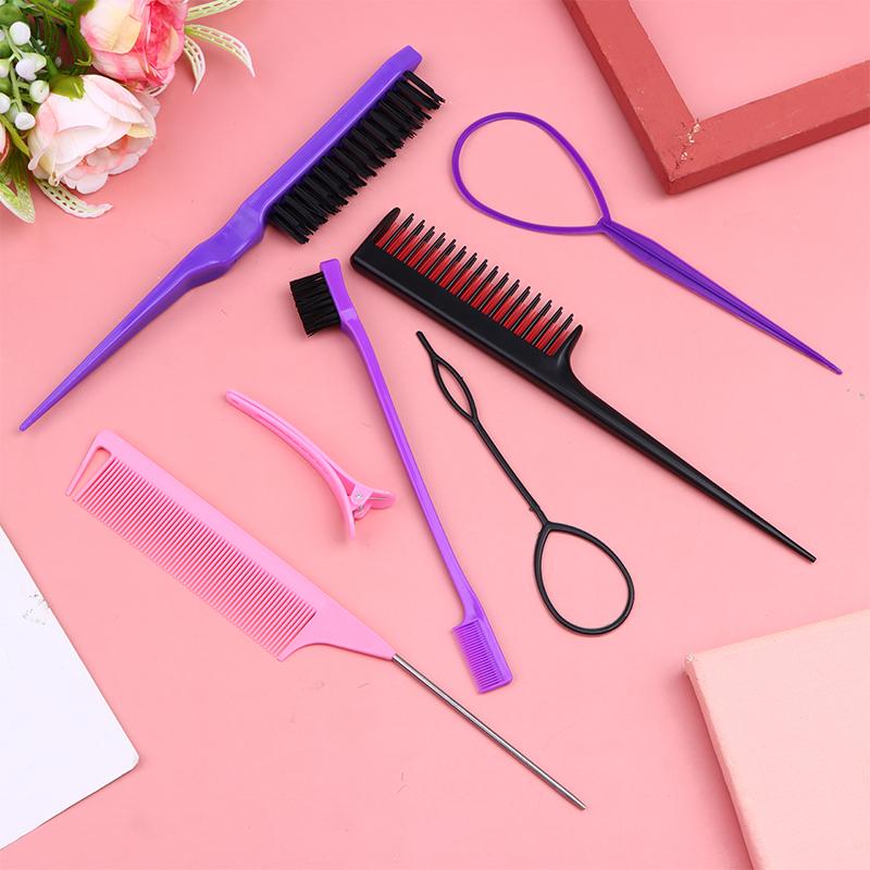 6/10Pcs Hair Styling Comb Set Teasing Hair Brush Triple Teasing Comb Rat Tail Combs Edge Brush Hair Tail Tools Braid Tool Loop