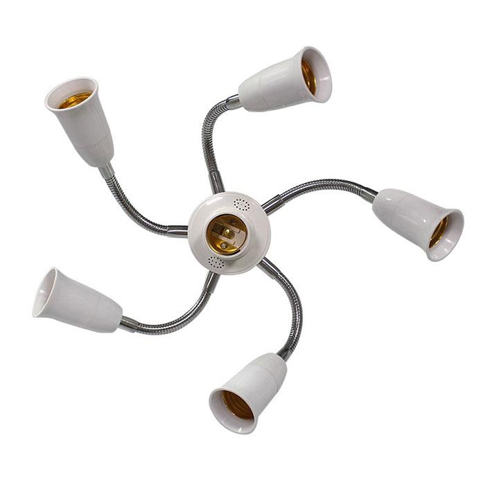 Adjustable White E27 Base Light Socket Splitter Gooseneck LED Bulbs Holder Converter with Extension Hose 3 4 5 Way Adapter