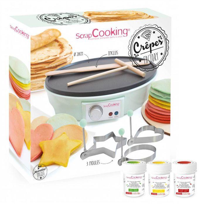 Crepe factory et 3 colorants alimentaires - jaune vert rouge