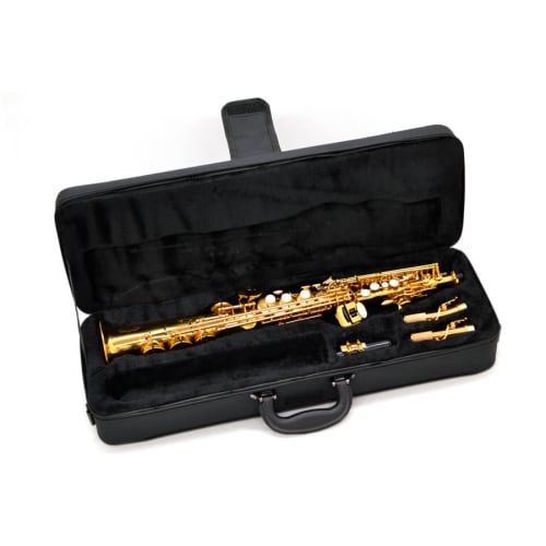 J. Saxofone Soprano Michael SP-650, Essencial para Conjuntos de Saxofones, Acabamento Laqueado Dourado, Suporte do Fabricante por 3 Anos