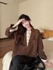Korean Retro Coffee-Toned Two-Piece Effect Patchwork Shirt - Women's Spring 2026 Long Sleeve Top