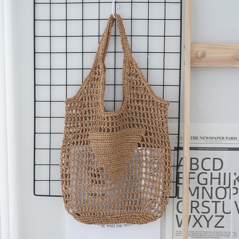 Women s large-capacity hollow straw woven bag, new women s bag, tote woven bag, women s versatile shoulder portable fishing net bag Height 35, width 41 хаки