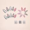 24Pieces Glossy False Nail Featuring 3D Waves Silver Icy Butterfly Pearls Effect Easy Application Design