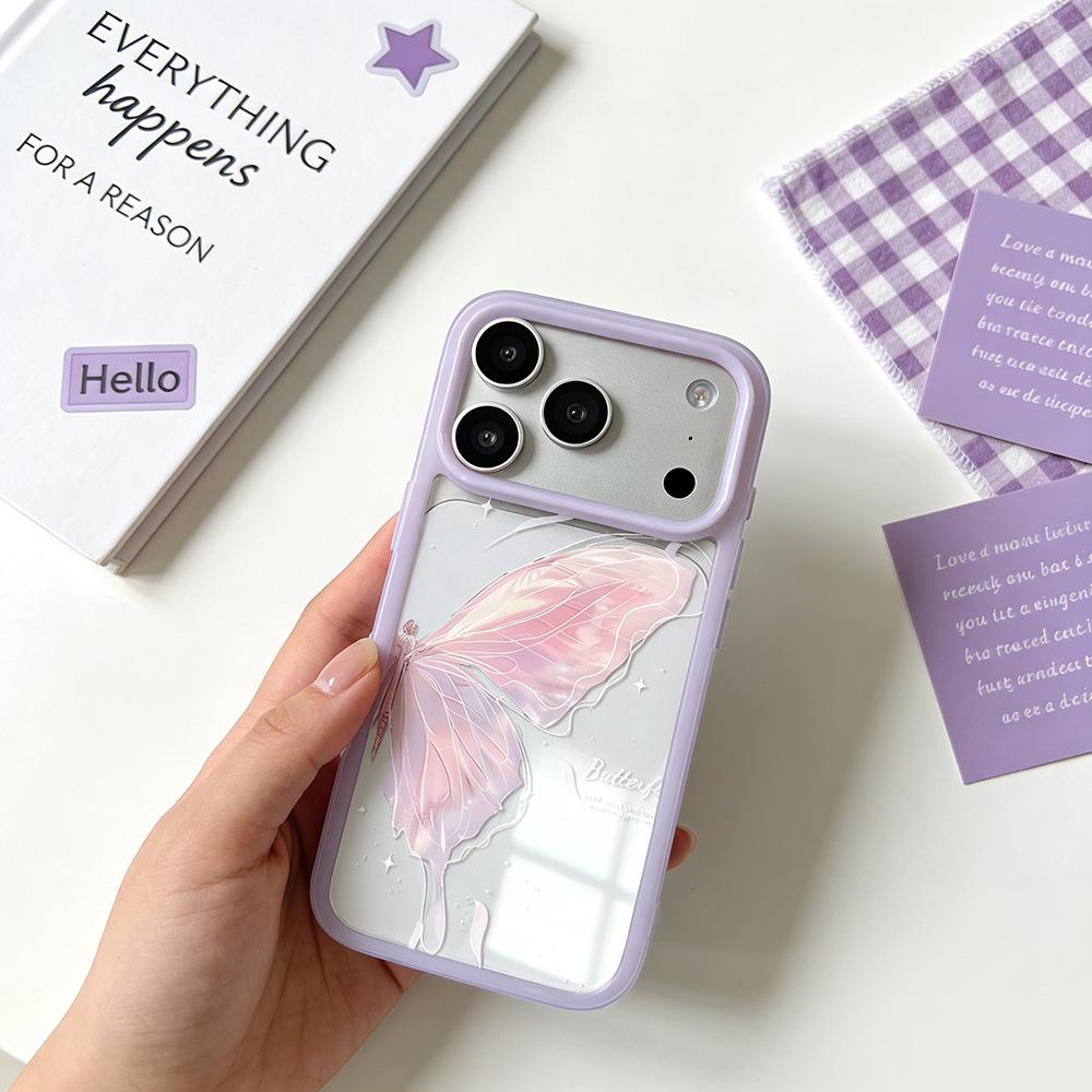 Pink Butterfly Transparent Phone Case for Apple 17 Pro Max, Drop-Proof & Full Coverage for iPhone 16/15/14, Stylish for Women