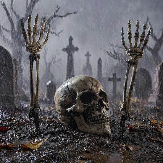 Halloween Skeleton Stakes Realistic Stake, Spooky Skull Hand Yard Atmospheric Horror Lawn Accents Sign for Outdoor Garden Graveyard Decor Waterproof