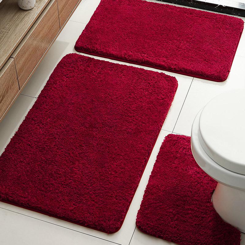 Three-Piece Bathroom Set: Non-Slip Mat, U-Shaped Toilet Pad, Water-Absorbent Floor Carpet Thick Soft Pad 40x50cm U-Shaped [Single Piece] кларет