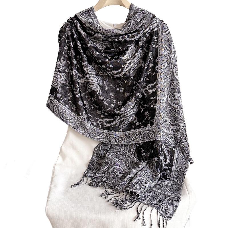 Vintage Elegant Paisley Printed Long Tassel Scarf For Women Travel